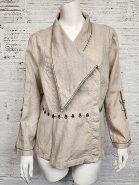 Roni Rabl Women's Size M Linen Snap Up Long Sleeve Asymmetric Jacket
